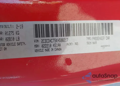 2019 Dodge Charger R/T Rwd from USA, damaged, VIN 2C3CDXCT5KH598217